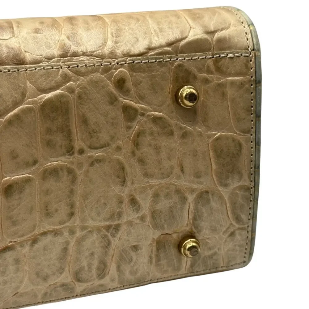 Brahmin Lucinda Tricolor Croc Embossed Leather Shoulder Bag Cream Sage Champagne